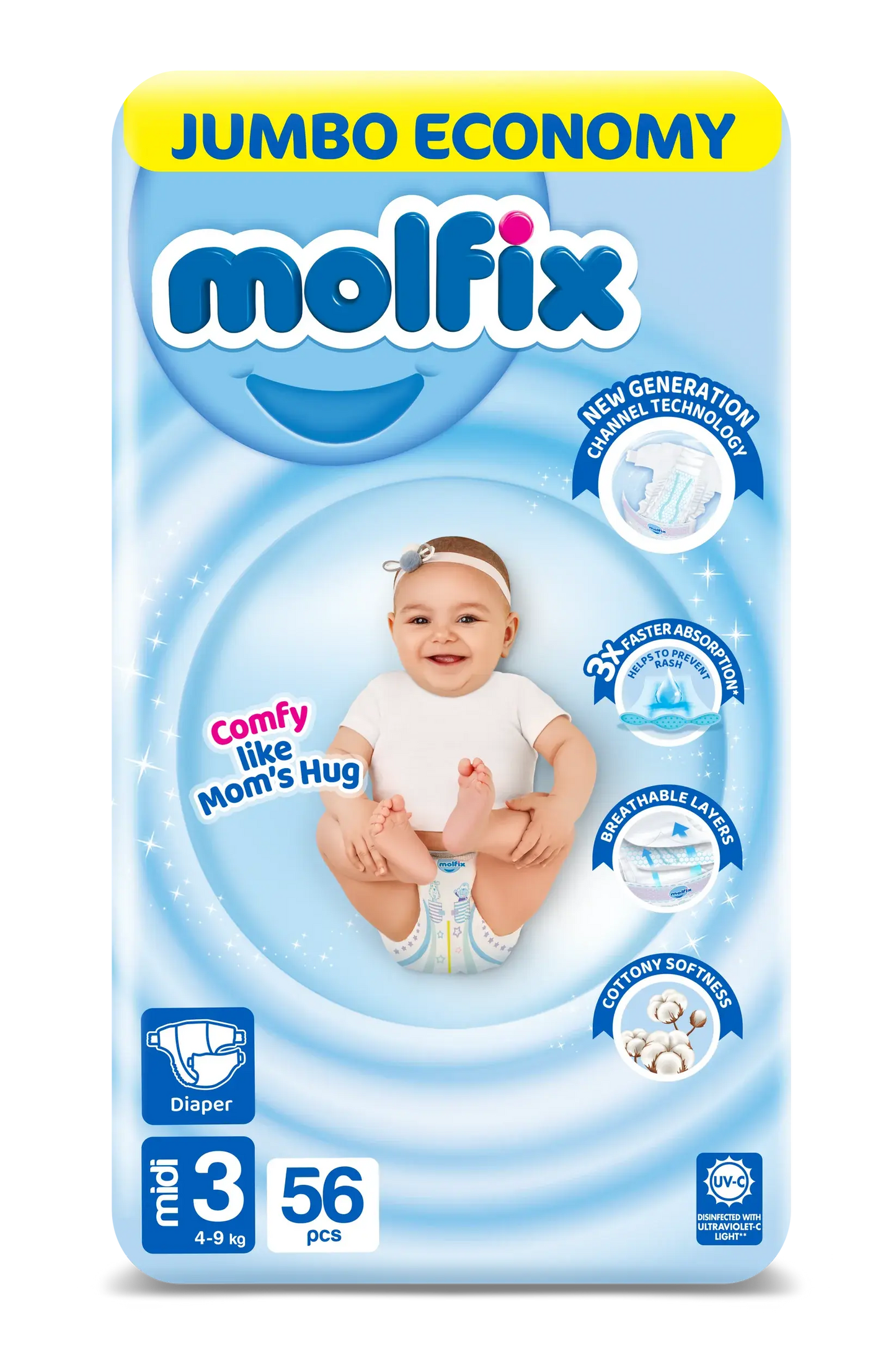 (MOLFIX) PAMPER 3D MIDI(3) 56PC JUMBO